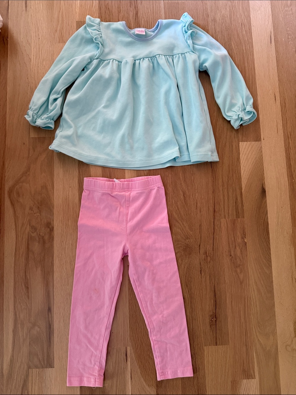 Soft Pastel Ruffle Kids Matching Set - Mint Top & Pink Leggings